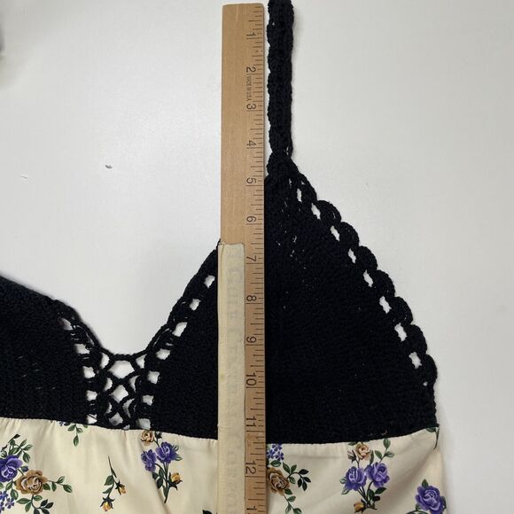 Zara Maxi Dress Satin Black Crochet Top Cream Lavender Floral Festival Large NWT - Picture 7 of 9